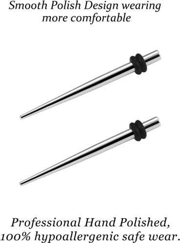 Vista 4 de Vsnnsns 14G 12G 10G 8G 6G 4G 2G 0G 00G 316L - Kit de estiramiento de acero inoxidable quirúrgico 316L, pasador de inserción para oreja, nariz