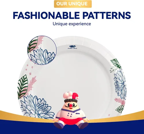 Vista 3 de JOLLY CHEF Platos de papel desechables resistentes con estampado de flores, a prueba de remojo, cortes, resistentes para uso diario