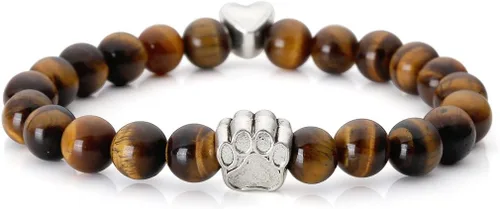 Vista 4 de JOVIVI Pulseras ajustables de cuentas de cristal de piedra volcánica con poder curativo y dije de huella de perro