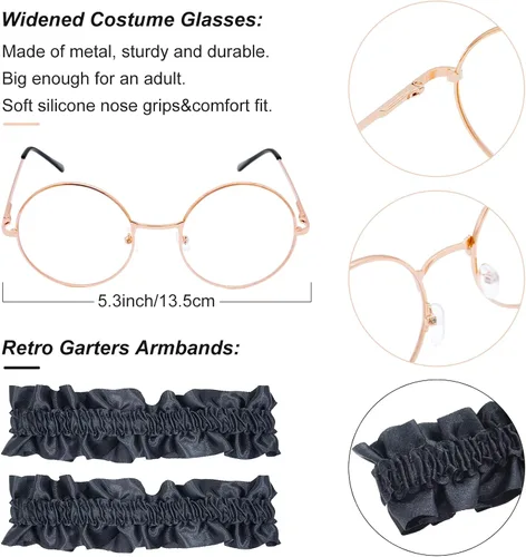 Vista 5 de Juego de accesorios de disfraz para hombre de los años 20, gran disfraz de gángster de Gatsby para hombres, disfraces de los años 20, sombrero