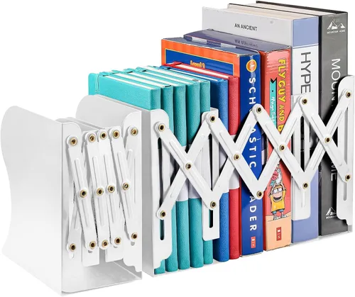 Vista 11 de Sujetalibros ajustables, extremos de metal para libros pesados, 2 divisores, soporte antideslizante para escritorio, estante, oficina, papelería
