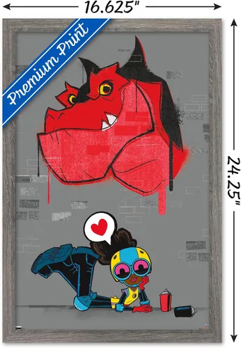 Vista 3 de Trends International Marvel's Moon Girl & Devil Dinosaur - Póster de pared, 22.4 pulgadas de largo x 14.7 pulgadas, versión enmarcada de madera