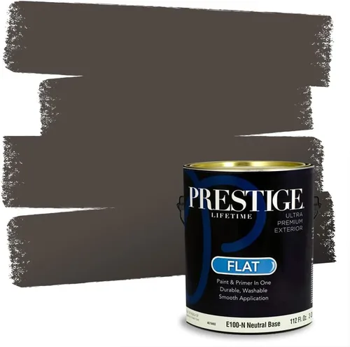 Vista 209 de PRESTIGE Pinturas Pintura Exterior e Imprimación en Uno, 1 Galón, Mate, Combinación Comparable de Sherwin Williams* Black Magic* SW6991-PCM
