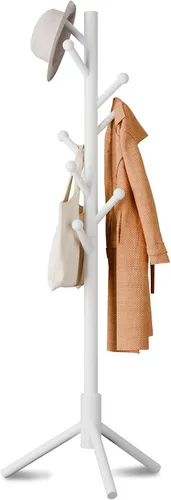 Vista 11 de Perchero de abrigos, Perchero de pie independiente con 8 ganchos, 3 alturas ajustables para ropa, sombreros, bolsos, árbol de abrigos de fácil Negro