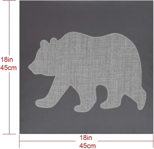 Vista 2 de Fundas de almohada decorativas con diseño de oso, fundas de cojín bordadas de algodón y lino, 45,7 x 45,7 cm (gris)