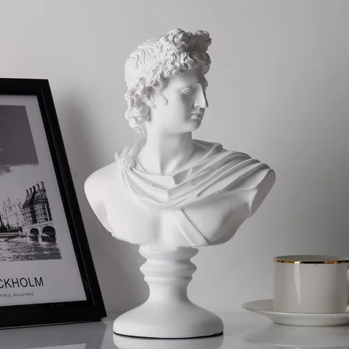 Vista 3 de XMGZQ Estatua griega de David de 11.8 pulgadas, busto romano clásico para Apolo, escultura de mitología griega grande para decoración del hogar