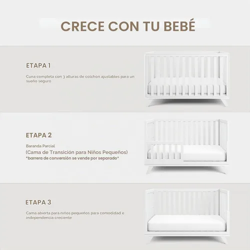 Vista 4 de Comfy Cubs - Cuna de bebé de 0 a 3 años, altura de colchón ajustable, cuna de madera natural para bebé, muebles elegantes de guardería, cama de Todo