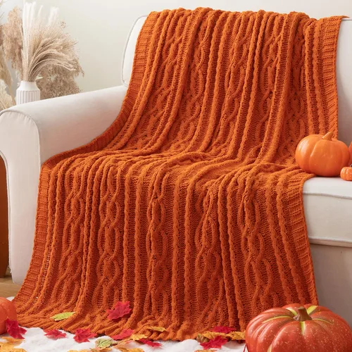 Vista 11 de Battilo Manta Negra para Sofá, Manta de Punto Cable para Cama, Silla, Decoración del Hogar, Manta de Chenilla Tejida Suave y Acogedora, Manta Negro
