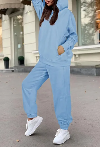 Vista 3 de Fixmatti Sudaderas con capucha para mujer, sudadera de manga larga, pantalones deportivos de 2 piezas