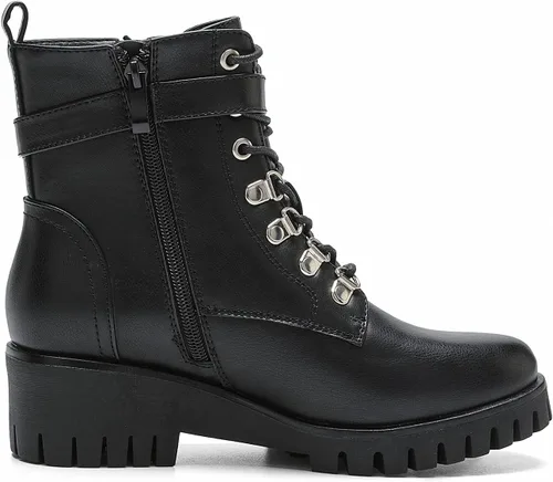 Vista 3 de CentroPoint Botines de cuña de moda para mujer, con cremallera lateral, con cordones, zapatos de plataforma de punta redonda