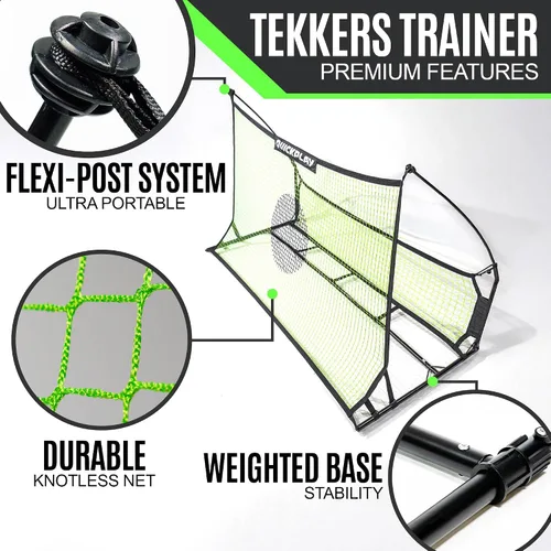 Vista 3 de QUICKPLAY TEKKERS TRAINER - Rebotador de fútbol, 6.5 x 4 pies y redes de paso de tierra de 6.5 x 1.5 pies, acero aleado, fibra de vidrio, negro