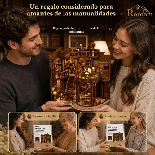 Vista 6 de Roroom Kit de casa en miniatura de bricolaje, kit de rincón de libros