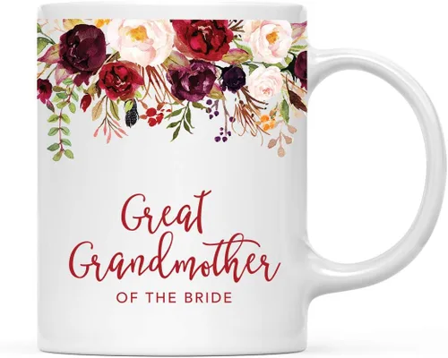 Vista 32 de Andaz Press Taza de té de cerámica para el día de la madre, regalo de 9.5 fl oz, otoño, marsala, flores burdeos, rosas, flores, tía, 1 paquete