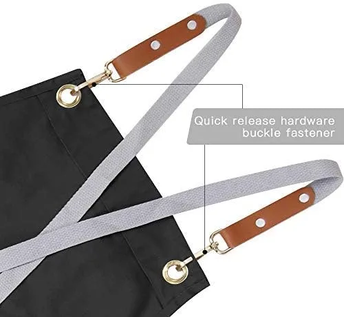 Vista 4 de Delantal de chef, delantal cruzado para hombres y mujeres con correas ajustables y bolsillos grandes, de lona, M - 2EG.