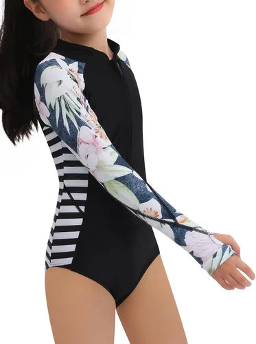 Vista 3 de Traje de baño de manga larga para niñas, con protección UV, traje de baño de una sola pieza