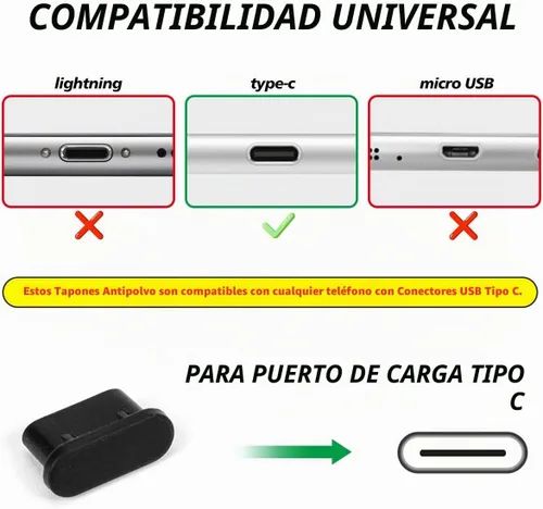 Vista 2 de Cubierta USB C, paquete de 10 protectores de puerto de cargador tipo C para iPhone 17 16 15 Pro Max, Samsung Galaxy S24, S23, S22 Ultra S21 FE S20