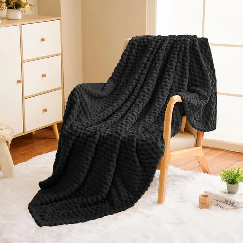 Vista 2 de Vessia - Manta de forro polar de franela (50x70 pulgadas), manta 3D de jacquard negra, esponjosa y cálida para sofá, sillón, cama, silla, 300GSM