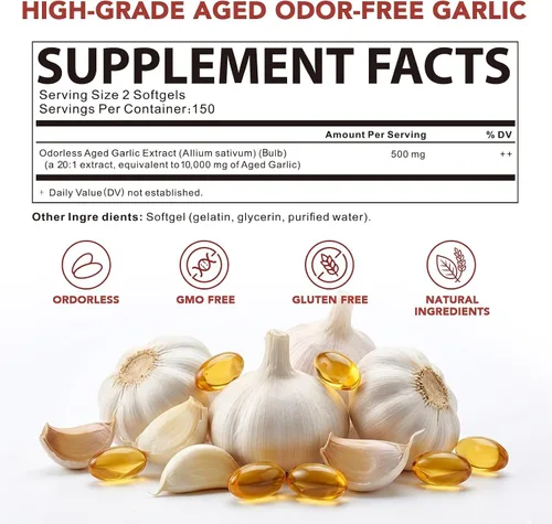 Vista 5 de Extracto de ajo añejo: 10000 mg de suplementos de ajo orgánico inodoro para bienestar diario y rutinas de bienestar cardiovascular, apoya la salud