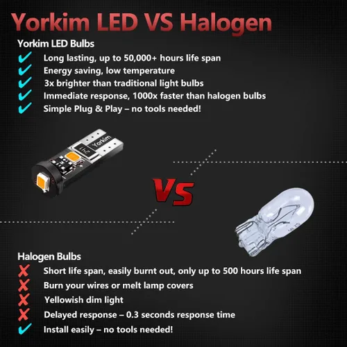 Vista 5 de Yorkim - Bombilla LED 194 ámbar, libre de error Canbus, 3-SMD 2835, T10 ámbar para interior, para luz de techo, mapa, puerta, cortesía, matrícula