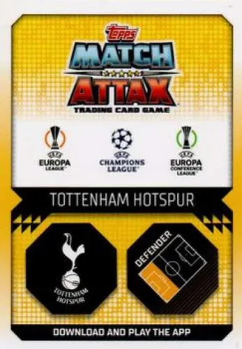 Vista 2 de Topps Match Attax UEFA Champions League UCL #70 Cristian Romero Tottenham Hotspur - Trading Card oficial de fútbol 2022-23 en estado Raw (NM o mejor)