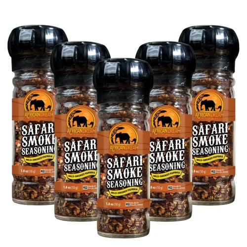 Vista 10 de African Dream Foods Mezcla de condimentos con humo Safari con pimientos ahumados, sal marina Ideal para carne, pollo, verduras Molinillo
