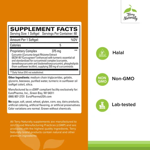 Vista 2 de Terry Naturally CuraMed 375mg - Antioxidant Supplement for Brain & Immune Health Support - Dietary Supplement with Curcumin & Turmeric Essential Oil