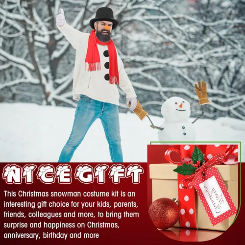 Vista 6 de Kit de disfraz de muñeco de nieve para hombres fiesta de Navidad cosplay disfraz de muñeco de nieve helado incluye zanahoria nariz muñeco de nieve