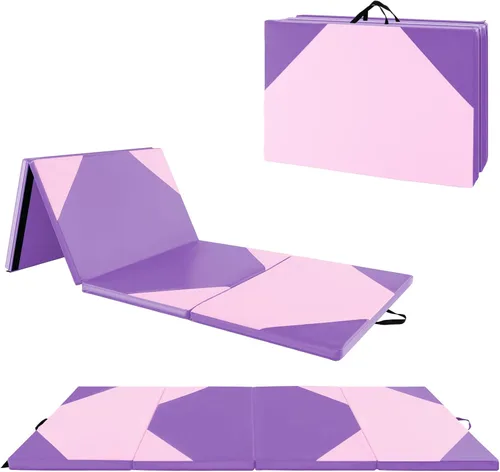 Vista 8 de Giantex 4'x10'x 2" Gymnastics Mat, 4-Panel Folding Aerobics Exercise Mat w/Hook & Loop Fastener, Carrying Handle, Portable Tumbling Mat for