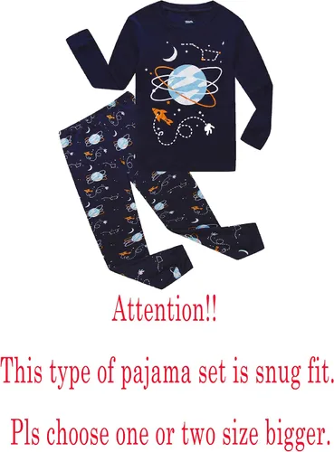 Vista 2 de KikizYe Conjunto de pijama para niños pequeños y grandes, pijama 100% algodón