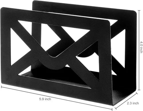 Vista 3 de MyGift Soporte de correo de escritorio de metal negro con diseño de sobre recortado para el hogar y la oficina organizador de cartas