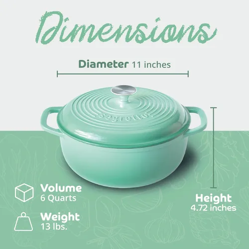 Vista 2 de Segretto Cookware Horno holandés de hierro fundido esmaltado, 6 cuartos de galón, verde claro Verde Chiaro (verde claro)