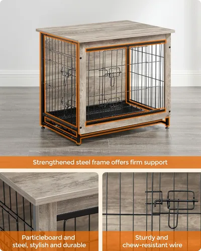 Vista 3 de Feandrea Mueble de Jaula para Perros, Mesa Auxiliar Lateral de 27.2 Pulgadas, Perrera Moderna para Perros en Interior hasta 30 lb, Jaula para Perros