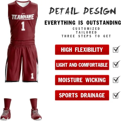 Vista 3 de Custom Reversible Basketball Jersey Uniform for Men Youth Printed Personalized Name Number Sportswear