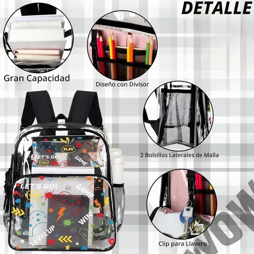 Vista 5 de Kacctyen Juego de mochila transparente resistente de 3 piezas, color negro