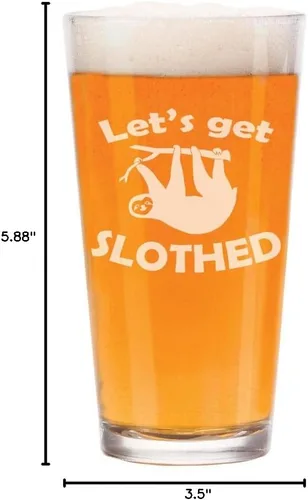 Vista 2 de Vaso de cerveza de 16 oz Let's Get Slothed Sloth Funny