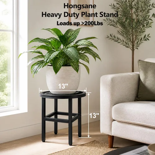 Vista 2 de Soporte para plantas para interiores y exteriores, soporte de metal de 13 pulgadas de alto, soportes de pedestal de hierro forjado resistentes