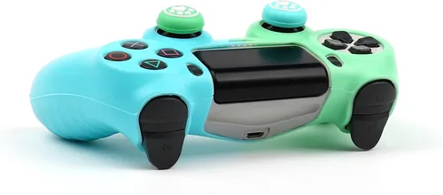 Vista 5 de RALAN Funda de silicona para controlador de color verde y azul dúplex para PS4, protector de agarre antideslizante compatible con controladores