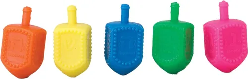 Vista 2 de Rite Lite Tarro de Dreidels, 25 Dreidels de plástico mediano multicolor, juego clásico de Janucá Spinning Dreidel, paquete de valor a granel