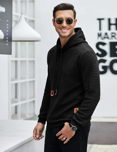 Vista 3 de COOFANDY - Sudadera con capucha para hombre, casual, de manga larga, con cordón ajustable y tejido de punto de gofre
