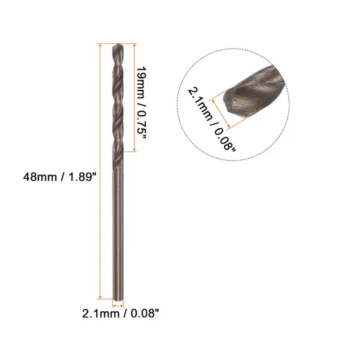 Vista 2 de HARFINGTON 12 brocas de cobalto, 0.083 in M35 de acero de alta velocidad métricas de vástago recto, brocas Jobber para metal duro, acero inoxidable