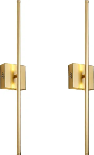 Vista 9 de KARTOOSH Juego de dos apliques de pared modernos, apliques de pared regulables con cableado, rotación de 350°, lámparas de pared LED de latón