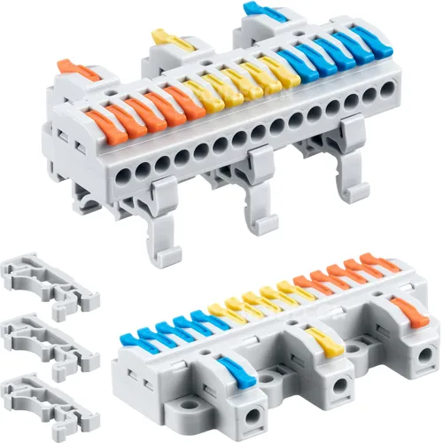 Vista 6 de 6 piezas de bloques de terminales de riel DIN, conectores de alambre de empalme DIY para circuito en línea 28-12AWG (2 en 8 salida)