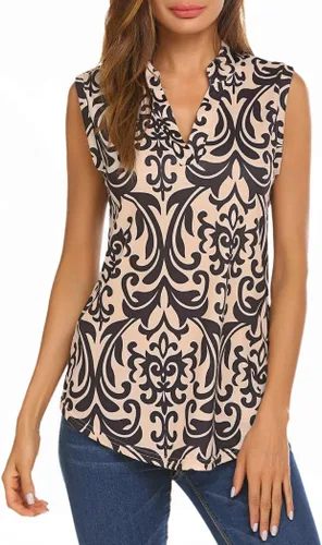 Vista 3 de Halife - Blusa larga sin mangas con estampado floral para mujer, con cuello en V, tipo túnica