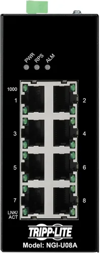 Vista 19 de Tripp Lite Conmutador Ethernet Gigabit PoE+ administrado industrial de 8 puertos de capa 2, puertos RJ45 de 10/100/1000 Mbps, montaje DIN