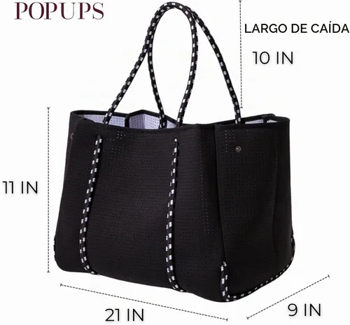 Vista 8 de POPUPS Bolso grande de neopreno para mujer - Bolso de mano de diseñador para todos los días, para el trabajo, la playa y viajes con bolsillos