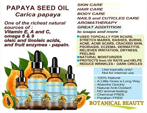 Vista 6 de Botanical Beauty Aceite de semilla de papaya. Aceite portador prensado en frío 100% puro/natural/sin diluir/refinado. 4 Fl.oz.- 4.1 fl oz. Para