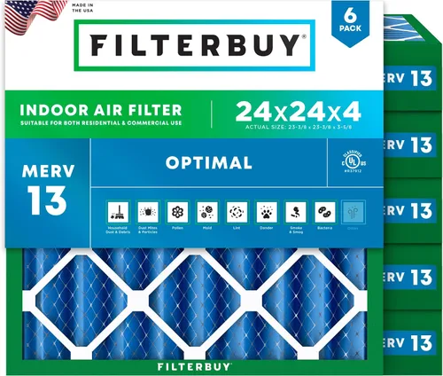 Vista 46 de Filterbuy Filtro de aire MERV 13 de 8 x 14 x 1 pulgadas para defensa óptima contra el humo y la alergia (paquete de 6), repuesto de filtros