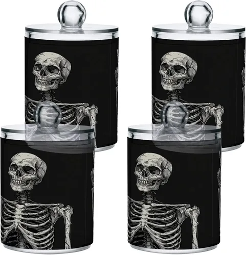 Vista 2 de Halloween Skull - 4 tarros herméticos de plástico transparente para almacenar alimentos, hierbas, té, etc. con tapa de almacenamiento, fácil de usar