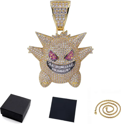 Vista 3 de ICE JEWELRY Hip Hop Iced Out - Collar con colgante de gengar de diamantes de imitación chapado en oro de 18 quilates, Circonita, Circonia cúbica