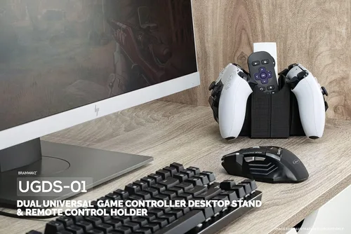 Vista 9 de BRAINWAVZ Dual Game Controller TV Remote Control Storage Desktop Holder Universal Design for Xbox ONE PS5 PS4 PC Gamepads Reduce Clutter UGDS-01
